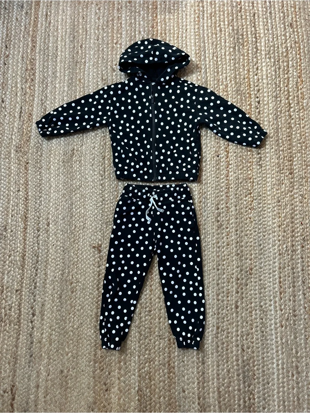 Kids Black Polka Dot Sweatsuit Set with Hoodie